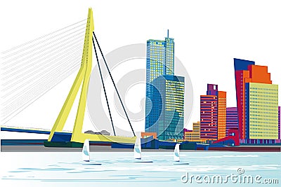 Series of modern city views with skyscrapers and shopping centers. Vector Illustration